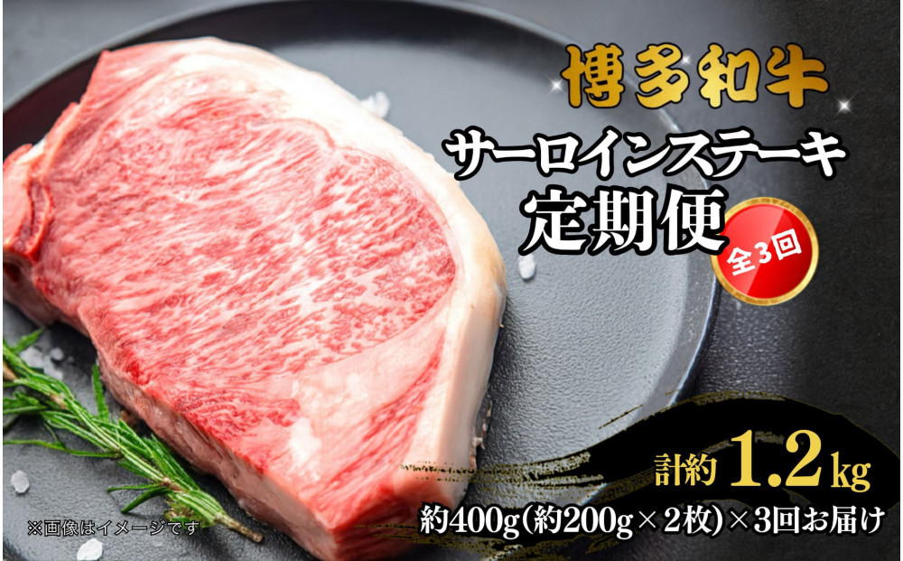博多和牛 サーロインステーキ 定期便全3回 計約1.2kg(約400g(約200g×2)×3回)