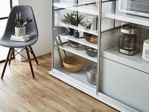 【開梱設置】引き戸 食器棚 レンジボード ポエム 幅153.5 （ミスト・クリア・スモークガラス／ホワイト）キッチン収納 大川家具 家具