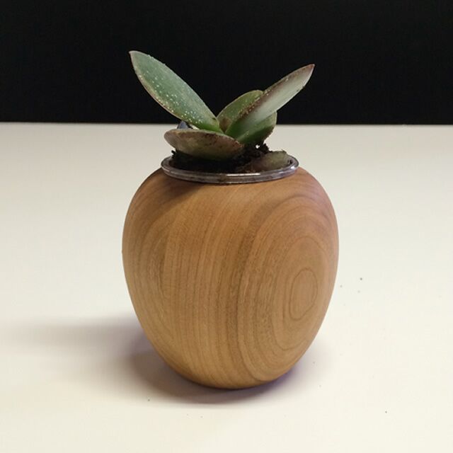 【木製ポット「りんご」ブラックチェリー材】かわいい木製ポット・キャンドル・植物どちらでも使えます＜ブラックチェリー材　オイルフィニッシュ＞木製 小物 置物 キャンドルベース キャンドルスタンド 植物 多肉植物 サボテン  MUKU屋 MUFactory