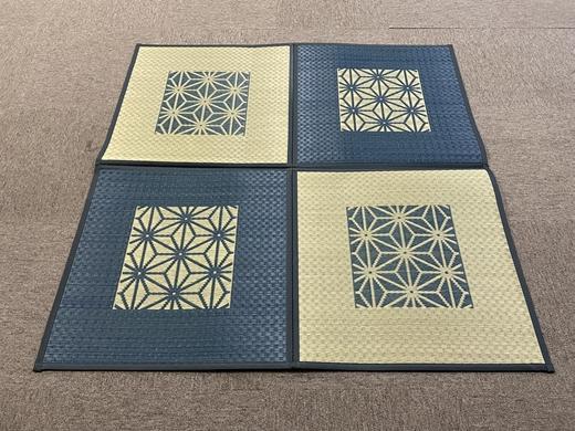 国産い草ラグ DX麻の葉 ネイビー 133×133