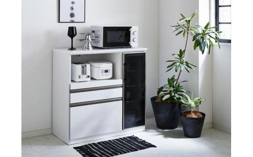 (ホワイト)【開梱設置】ゼブラ キッチンカウンター 幅90cm キッチン収納 レンジ台 完成品 大型レンジ対応 スライド 大川家具 日本製