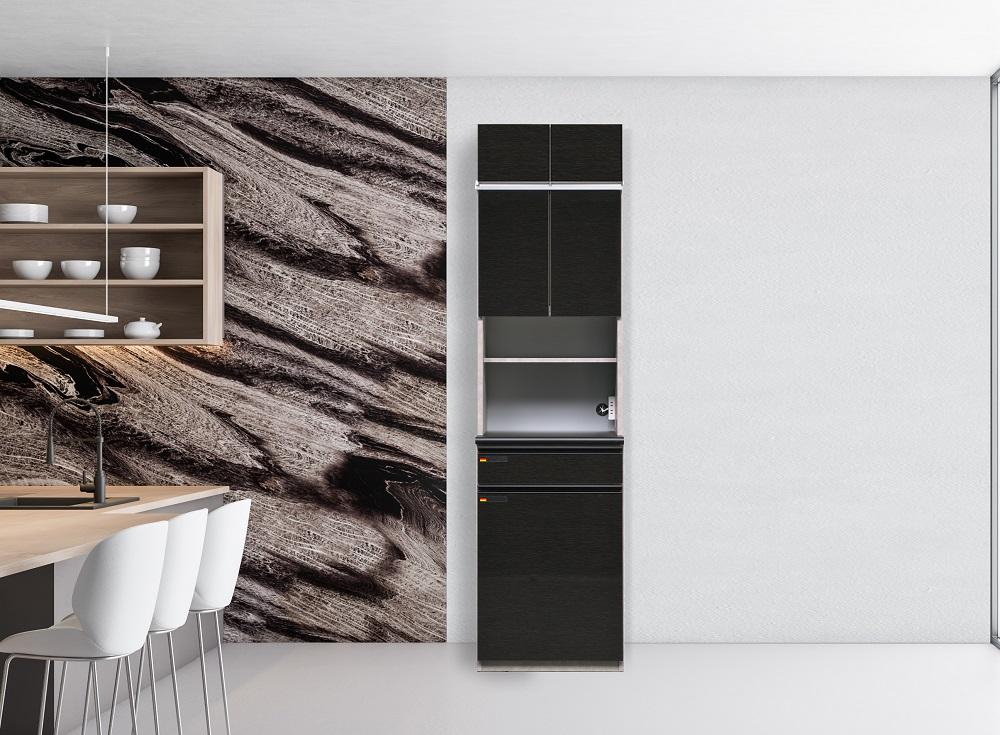 （ブラック木目）【開梱設置】 オッド 食器棚 幅60cm 上置き付 ダイニングボード 完成品 キッチン収納 スリム 大川家具 キッチンボード