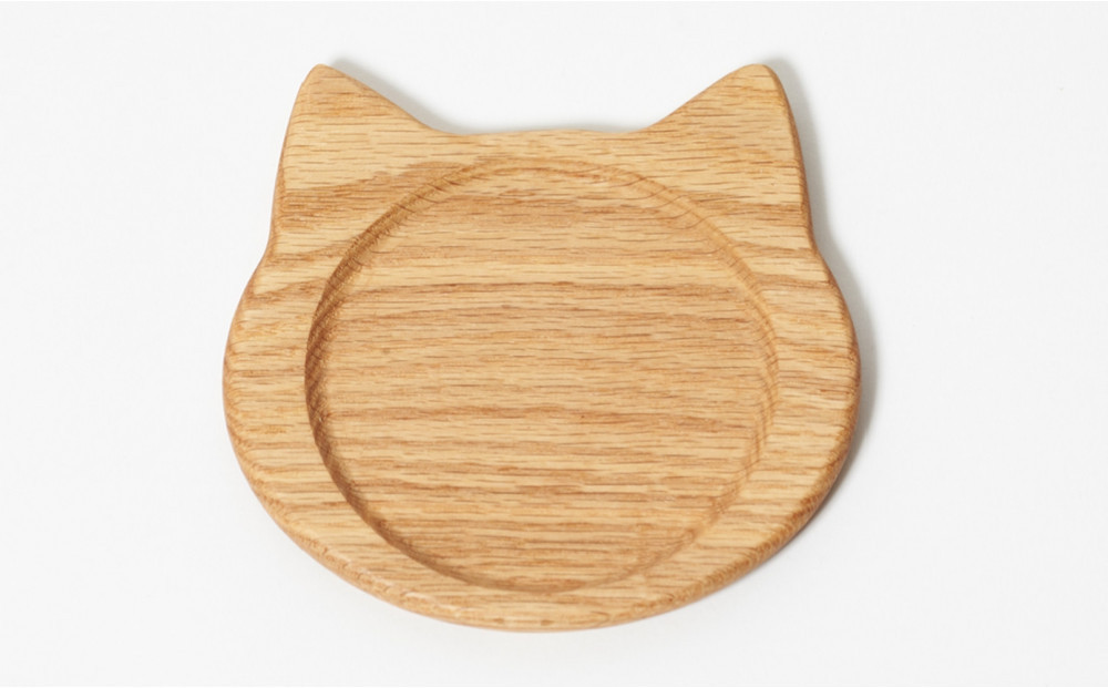 ネココースター（2枚セット/ブラウンオーク） 木製コースター