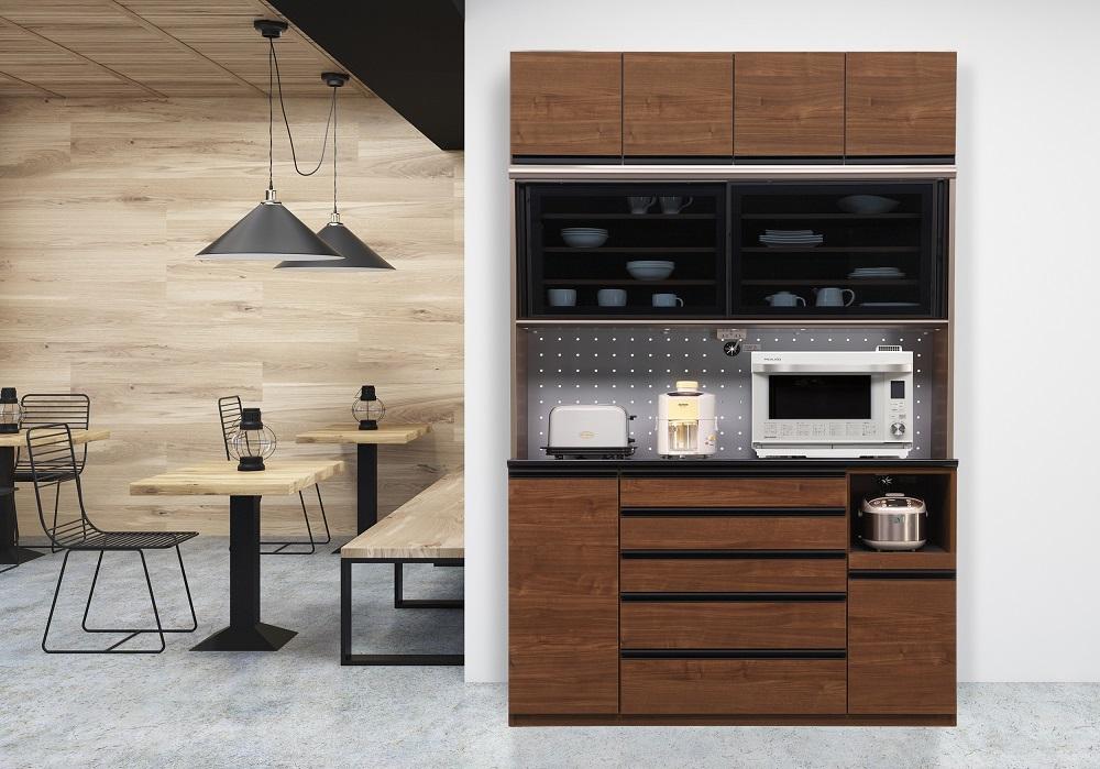 （ブラウン）【開梱設置】 シャロン オープンボード 上置き付 幅160cm 引き戸 食器棚 キッチンボード 完成品 カップボード キッチン収納 家電収納 ダイニングボード 160幅 大川家具