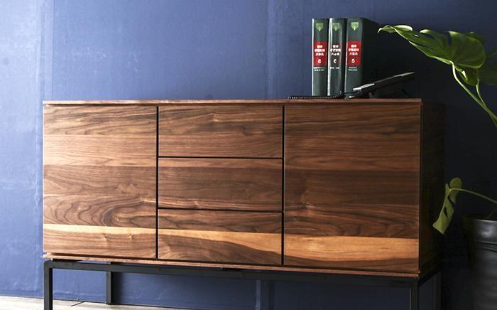 大川家具 ブローディ120リビングボード ステンレス脚 天然木ウォールナット