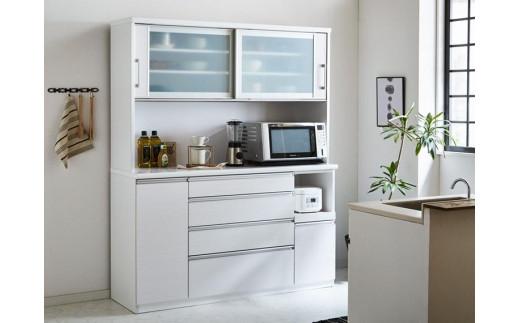 (ホワイト柾目)【開梱設置】カプリス キッチンボード 幅150cm 耐震 食器棚 引き戸 ダイニングボード 完成品 キッチン収納 150幅 国産 大川家具