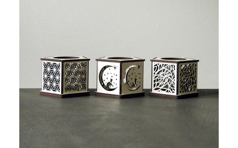 LED キャンドルホルダー 木製 レーザー加工雑貨 ホワイト木目 インテリア雑貨 キャンドルホルダー002 3個セット