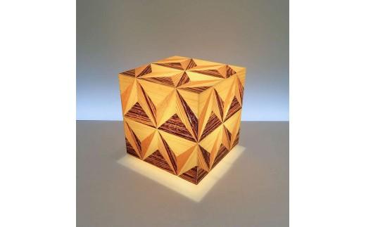 和風照明 アクリキューブ行灯 銘木ツキ板 寄木模様A LED電球