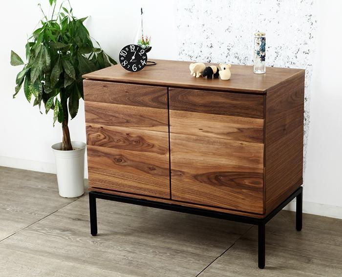 大川家具 ブローディ 80cm リビングボード アイアン脚 天然木ウォールナット アイアン脚