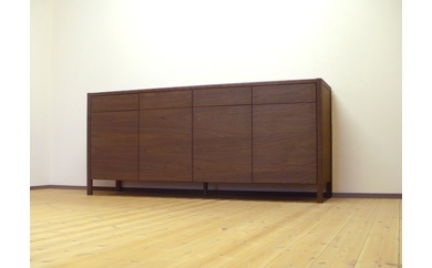 【プッシュオープンリビングボード ウォールナット 180cm】プッシュオープンタイプ＜ウォールナット材 オイルフィニッシュ＞  家具 リビングボード サイドボード ローボード 棚 シェルフ 飾り棚 食器棚 本棚 MUFactory