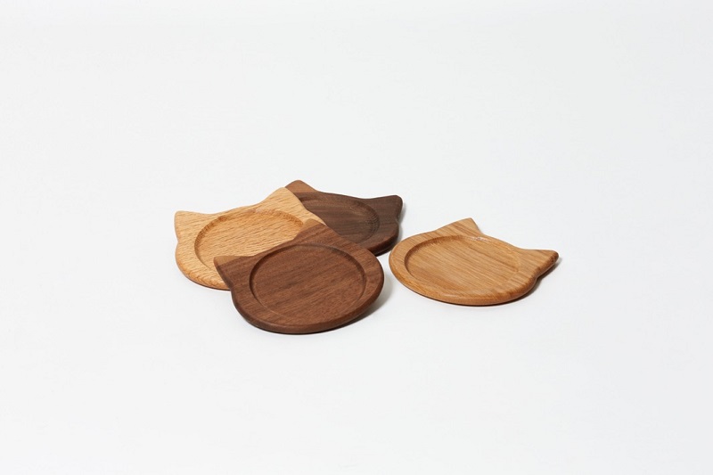 ネココースター（2枚セット／ウォールナット）