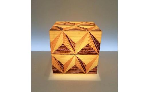 和風照明 アクリキューブ行灯 銘木ツキ板 寄木模様A LED電球