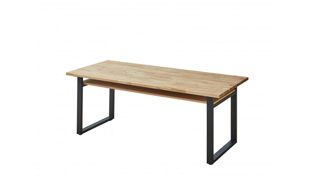 【大川家具】無垢材 ダイニングテーブル (棚付き) 食卓テーブル 4人掛け 幅1800mm 奥行800mm ホワイトオーク 天然木 国産 日本製 鉄脚 開梱設置便 高級感 インダストリアル【設置付き】