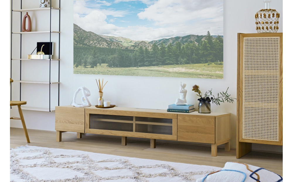 【開梱設置】高野木工 LECCE レッチェ 180TVボード オーク (透明ガラス) 【10年保証】