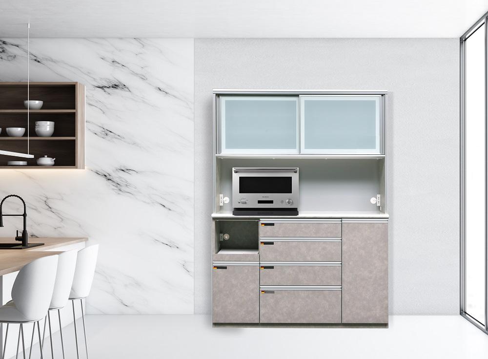 （ムラミグレー）【開梱設置】 オッド キッチンボード 幅150cm 耐震 引き戸 食器棚 オープンボード 完成品 カップボード ダイニングボード 150幅 大川家具