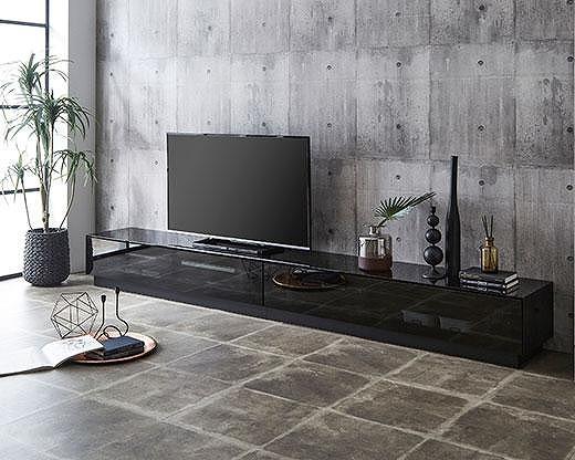 【開梱設置】テレビ台 ルーチェ ガラスタイプ 幅250-300cm TV ブラック 黒 テレビボード TV台 TVボード ローボード 家具