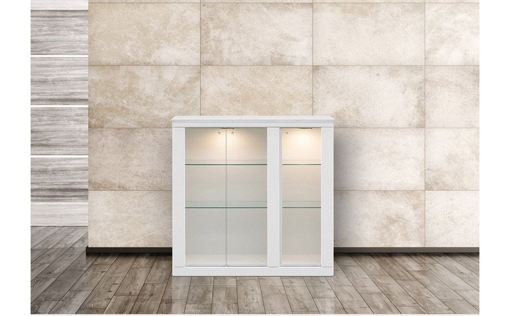 ミュージアム 幅89cm カウンター下収納 コレクションボード ガラス棚 収納棚 キャビネット 高級 大川家具 壁面収納 LEDライト  【開梱設置】
