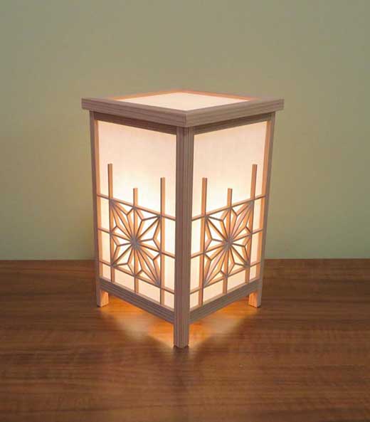 和風照明 角行灯「匠」 Mサイズ 楮和紙 無地きなり(角麻組子)蓋付