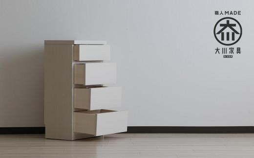 【洗面所などの限られた空間に便利】薄型チェスト 45cm幅4段 (ホワイト木目)