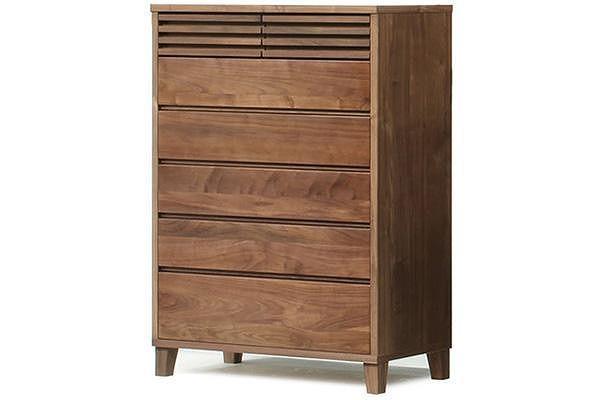 【幅90.3 奥行45 高さ124.3】バジル90-6ハイチェスト（ウォールナット）