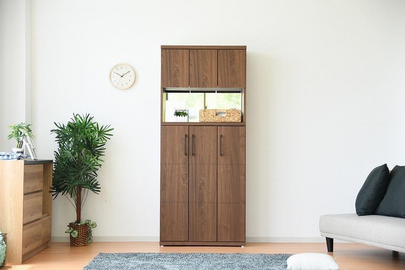 家具 靴 収納 玄関収納 幅80cm シューズボックス ラック オープン 鏡付き【ブラウン】