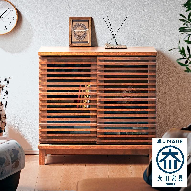 【Athers／アザース 幅80cmキャビネット ナチュラル】★落ち着いた雰囲気のルーバーデザイン