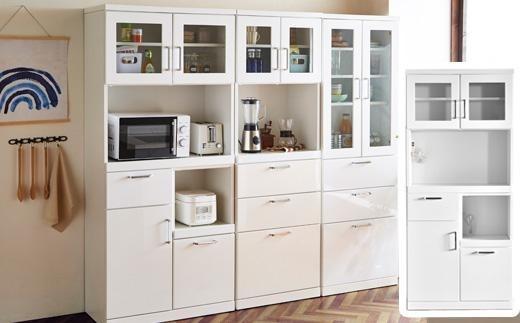 食器棚 トスティ 鏡面ホワイト 幅80cm オープンダイニングボード 扉タイプ