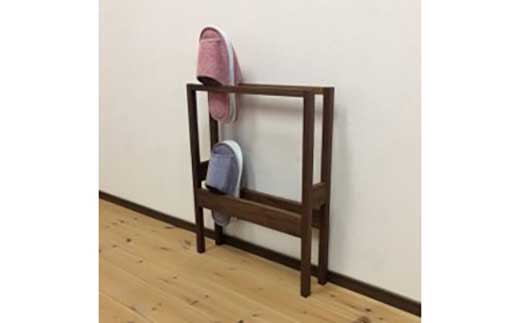 【２段スリッパラック　ウォールナット】おしゃれな玄関の演出に＜ウォールナット材　オイルフィニッシュ＞ 玄関 リビング インテリア 木製 小物 置物 MUKU屋 MUFactory