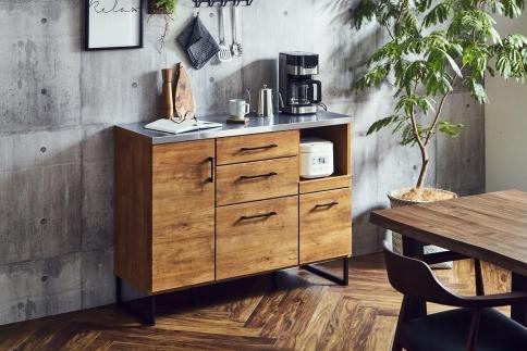 ブルックリンスタイルのステンレス天板キッチンカウンター 120cm幅