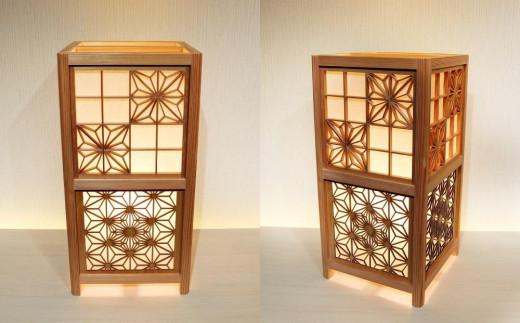 レーザー行灯「趣」 Lサイズ 八重桜と角麻組子 (和紙貼り)