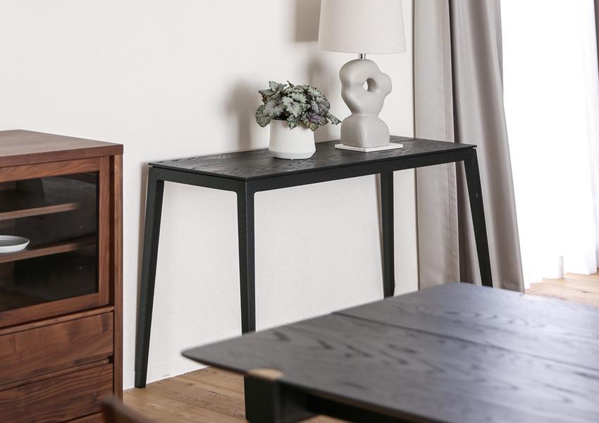 【開梱設置】高野木工 モル 120×40コンソールテーブル ホワイトオーク／黒塗装【10年保証】