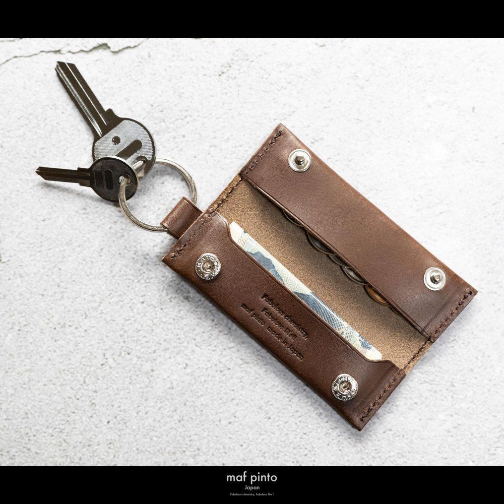 maf pinto (マフ ピント) キーリング キーホルダー 小銭入れ付き ミニ財布 ダークブラウン レザー 本革 日本製