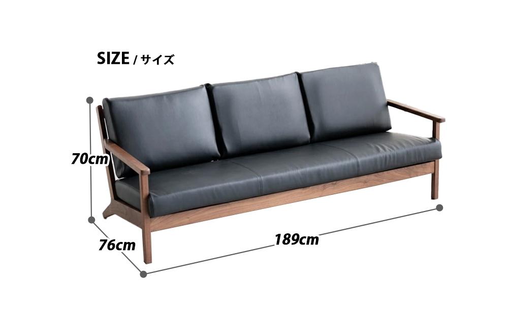 コペンハーゲン01 3Pソファ ウォールナット／JREX ブラック 幅189 奥行76 高さ70