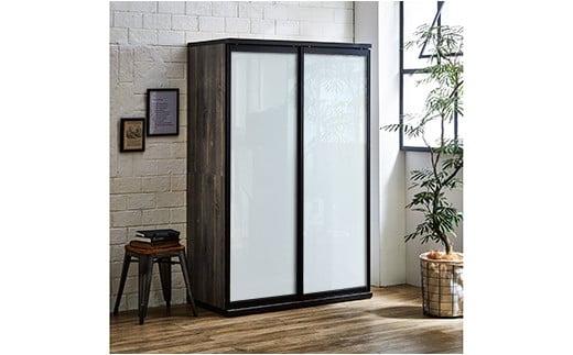 【開梱設置】引き戸キッチンボード 食器棚 ポエム 幅113.5 2枚扉（プレミアムホワイトガラス） ブルックリン レンジ台 家具