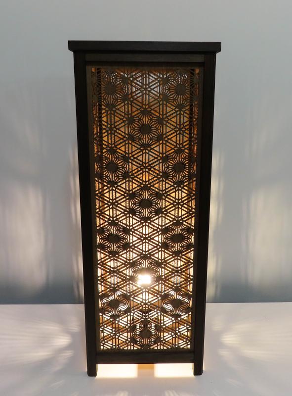 レーザー行灯「趣」Lサイズ  八重麻と胡麻幹（ゴマガラ）デザイン 高さ65cm LED電球付き