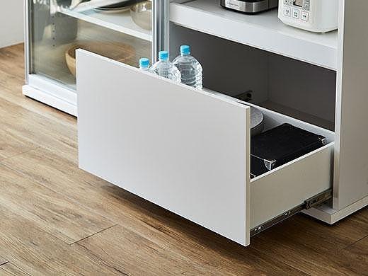 【開梱設置】引き戸 食器棚 レンジボード ポエム 幅153.5 （ホワイトガラス／ホワイト）キッチン収納 大川家具 家具