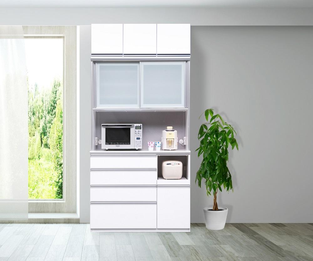 （ホワイト柾目）【開梱設置/受注製作】 レガシー キッチンボード 幅120cm 上置付 耐震 引き戸 食器棚 モイス キッチンボード 完成品 オープンボード レンジボード 120幅 国産 大川家具