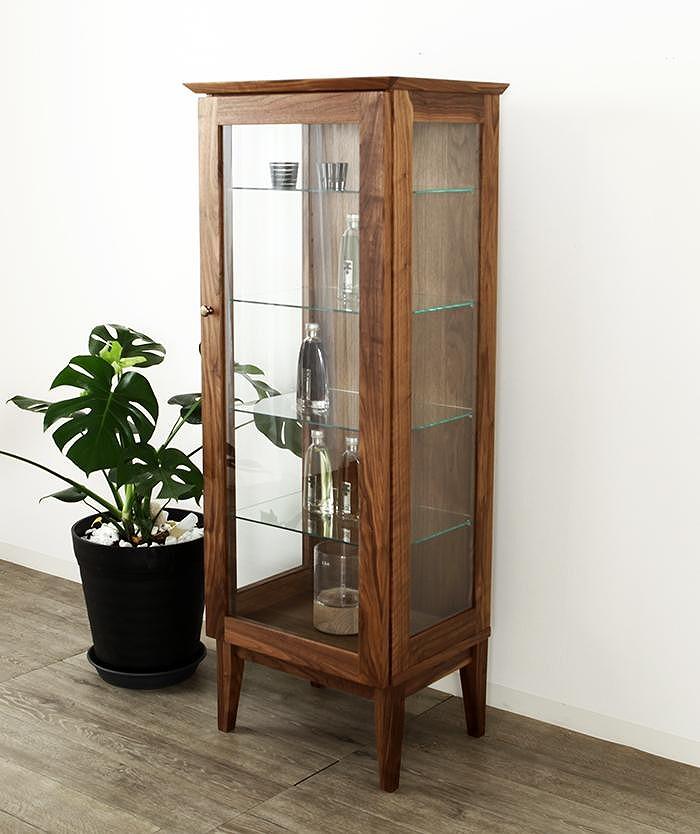 大川家具 デイジー 55cm ガラスキャビネット  コレクションボード天然木ウォールナット  野中木工所