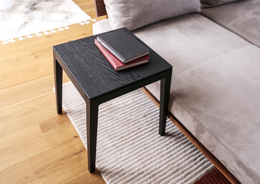 【開梱設置】高野木工 モル 40×40サイドテーブル ホワイトオーク／黒塗装【10年保証】