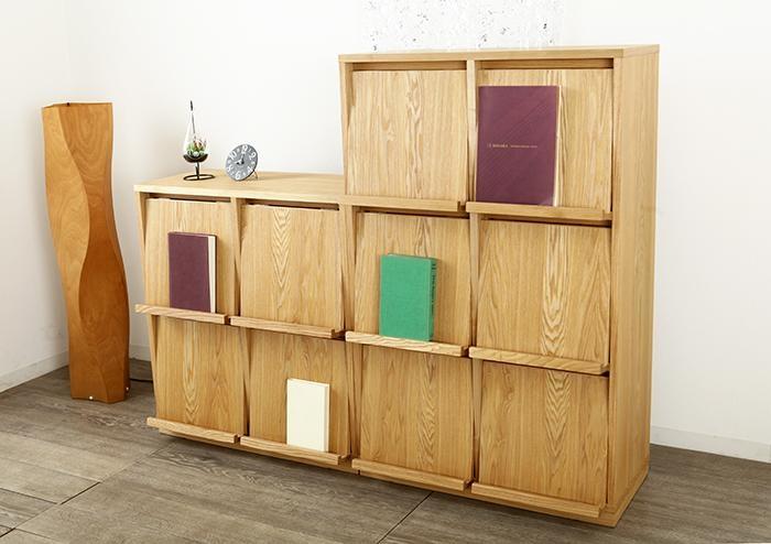 大川家具 ソプラ 113cm マガジンラック 本棚 3列2段 天然木ブラックアッシュ(タモ) 野中木工所