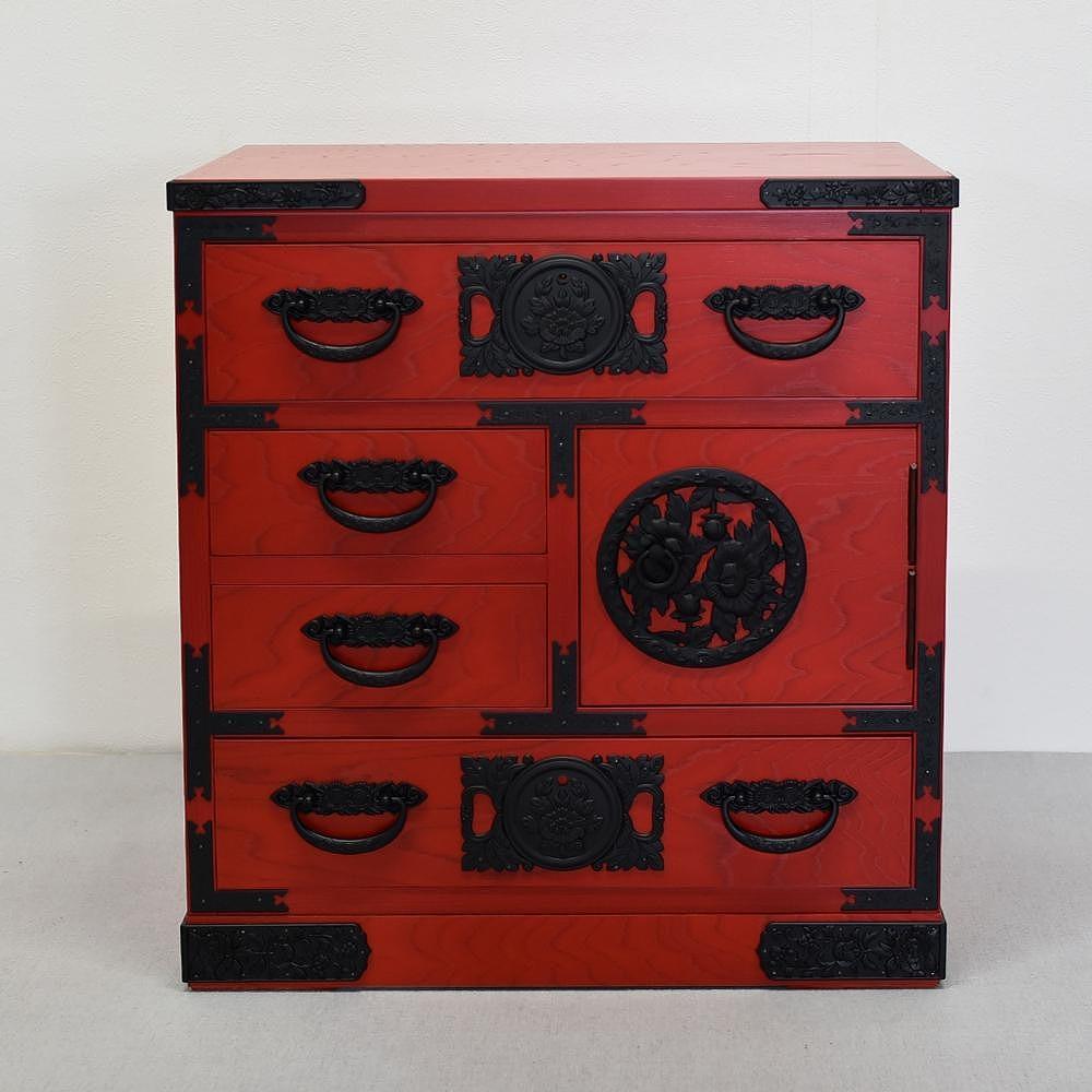 民芸箪笥　和み（NAGOMI）55手許（てもと）箪笥　赤色　たんす 大川家具