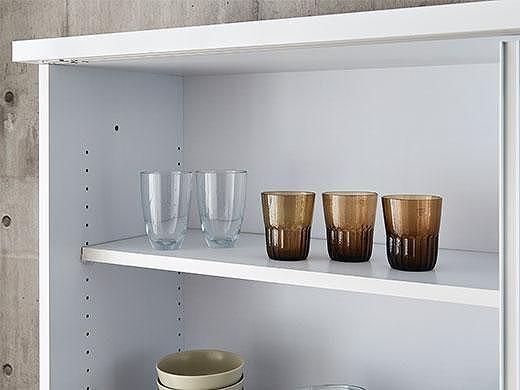 【開梱設置】引き戸 食器棚 ダイニングボード ポエム 幅153.5 （ホワイトクガラス／ホワイト）キッチン収納 大川家具 家具