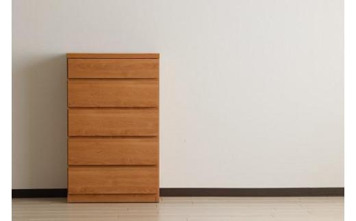 【洗面所などの限られた空間に便利】薄型チェスト 60cm幅5段 (ナチュラル木目)