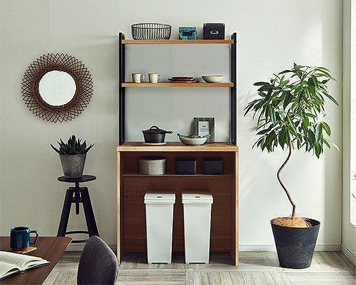 【開梱設置】食器棚 レンジ台 アイン 上台棚板タイプ 幅89.7cm レディオーク キッチンボード ゴミ箱収納 ダスト収納 キッチン収納 おしゃれ 大川家具 幅90cm 収納家具 棚 アイアンフレーム