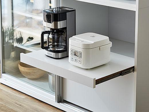 【開梱設置】引き戸 食器棚 レンジボード ポエム 幅133.5 （ホワイトガラス／ホワイト）キッチン収納 大川家具 家具