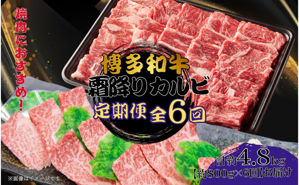 博多和牛 霜降りカルビ 全6回定期便 約800g×6回
