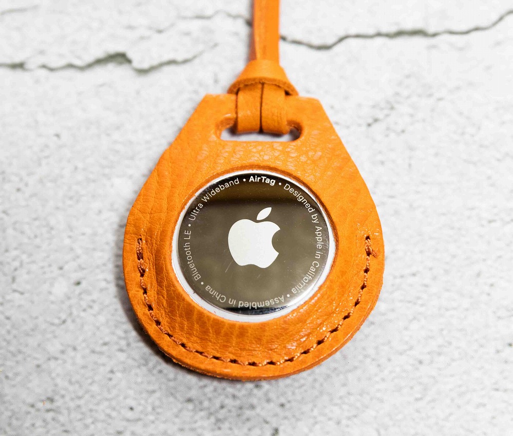 エアタグ用 ケース カバー レザー 本革 apple airtag 【オレンジ シュリンク】