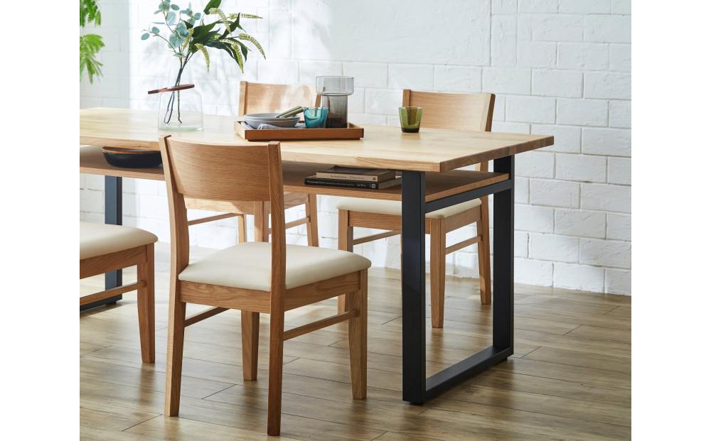 【大川家具】無垢材 ダイニングテーブル (棚付き) 食卓テーブル 4人掛け 幅1800mm 奥行800mm ホワイトオーク 天然木 国産 日本製 鉄脚 開梱設置便 高級感 インダストリアル【設置付き】