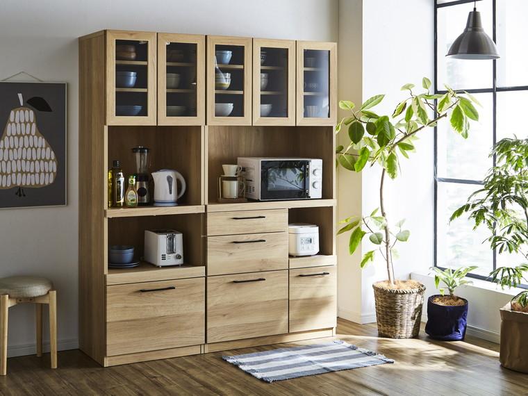 （ブラウン）【開梱設置】 紗々 キッチンボード 幅90cm レンジボード レンジ台 完成品 カップボード キッチン収納 90幅 国産 大川家具 日本製