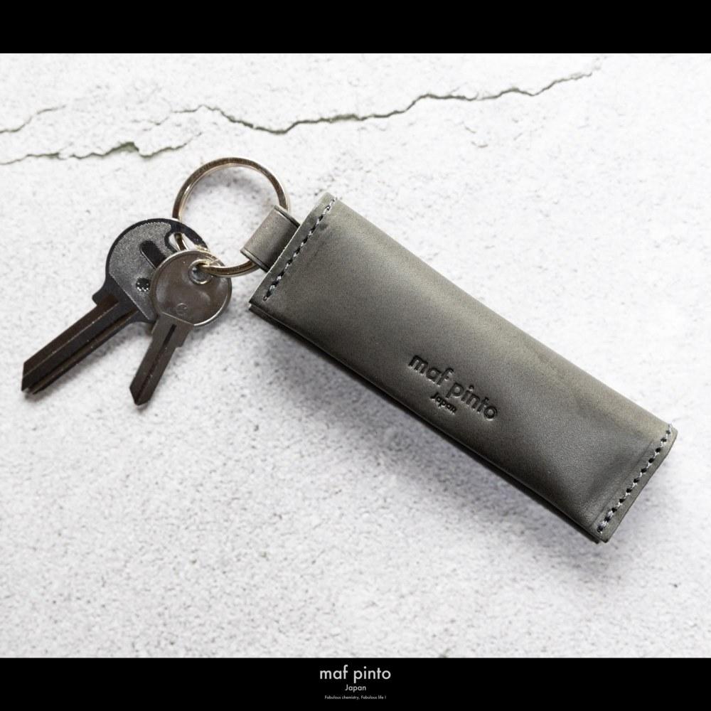 maf pinto (マフ ピント) キーリング キーホルダー 小銭入れ付き ミニ財布 グレー レザー 本革 日本製
